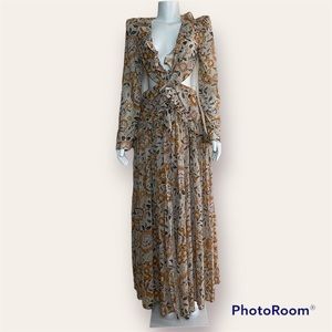 Bohemian backless long sleeve cutout built in bikini maxi dress